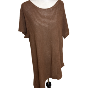 Eileen Fisher Asymmetric Sweater Tunic Top Linen Cotton Knit Rust XL